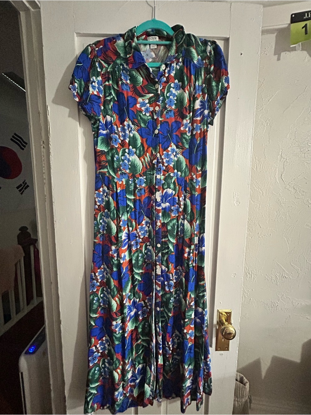 J Crew Tropical Floral Maxi Dress Button Down